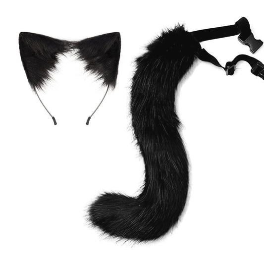 Faux Fur Fox Tail and Clip Ears Kit Werewolf Costume Halloween Cosplay