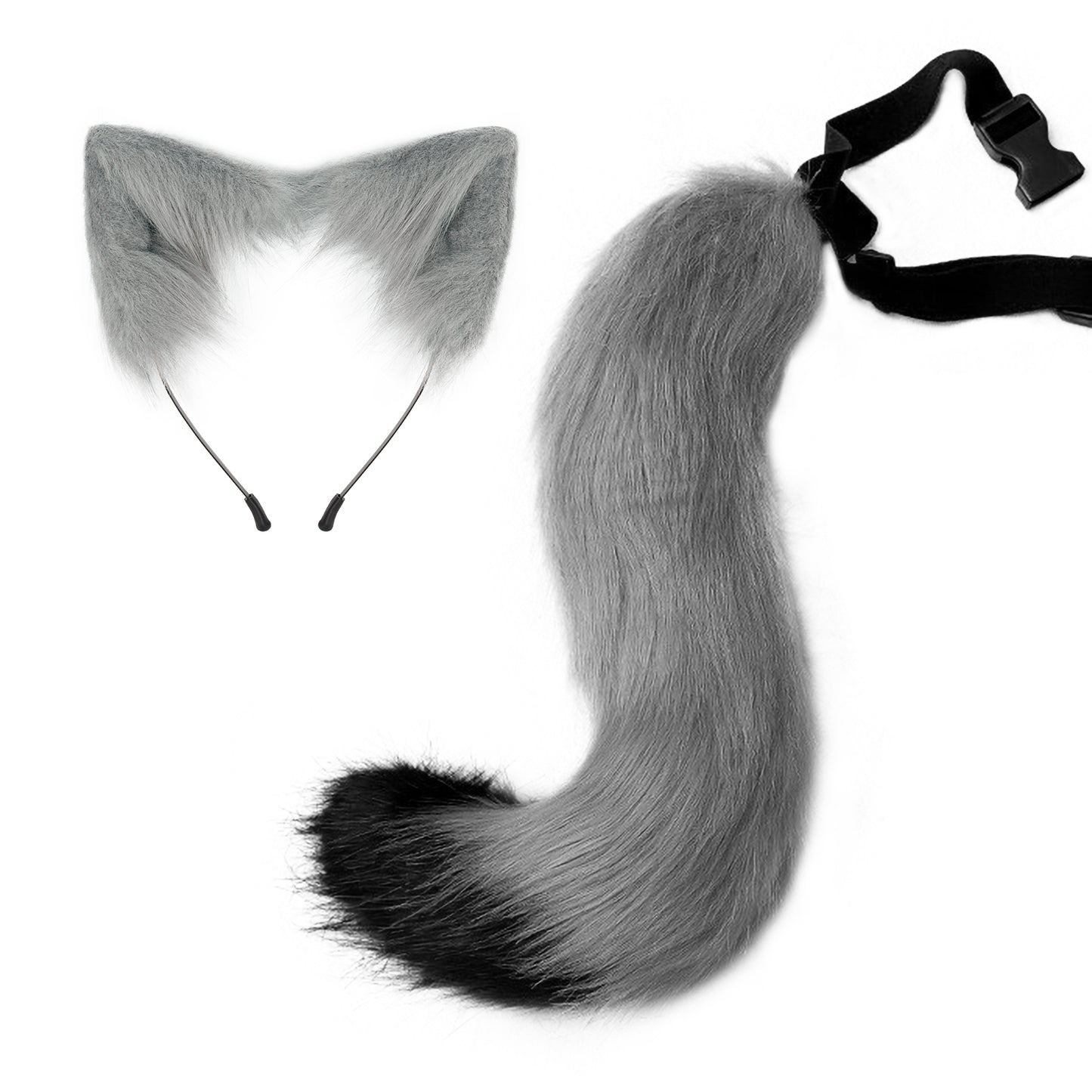 Faux Fur Fox Tail and Clip Ears Kit Werewolf Costume Halloween Cosplay