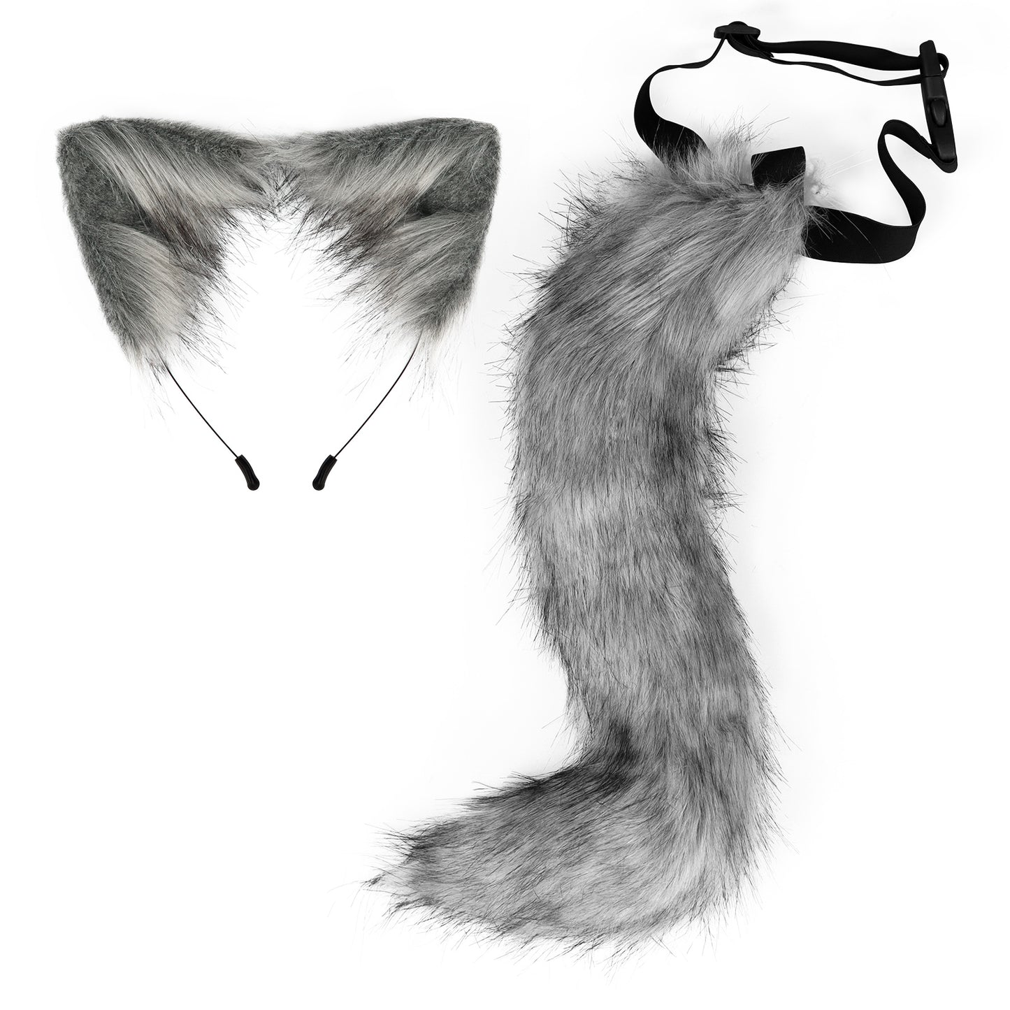 Faux Fur Fox Tail and Clip Ears Kit Werewolf Costume Halloween Cosplay
