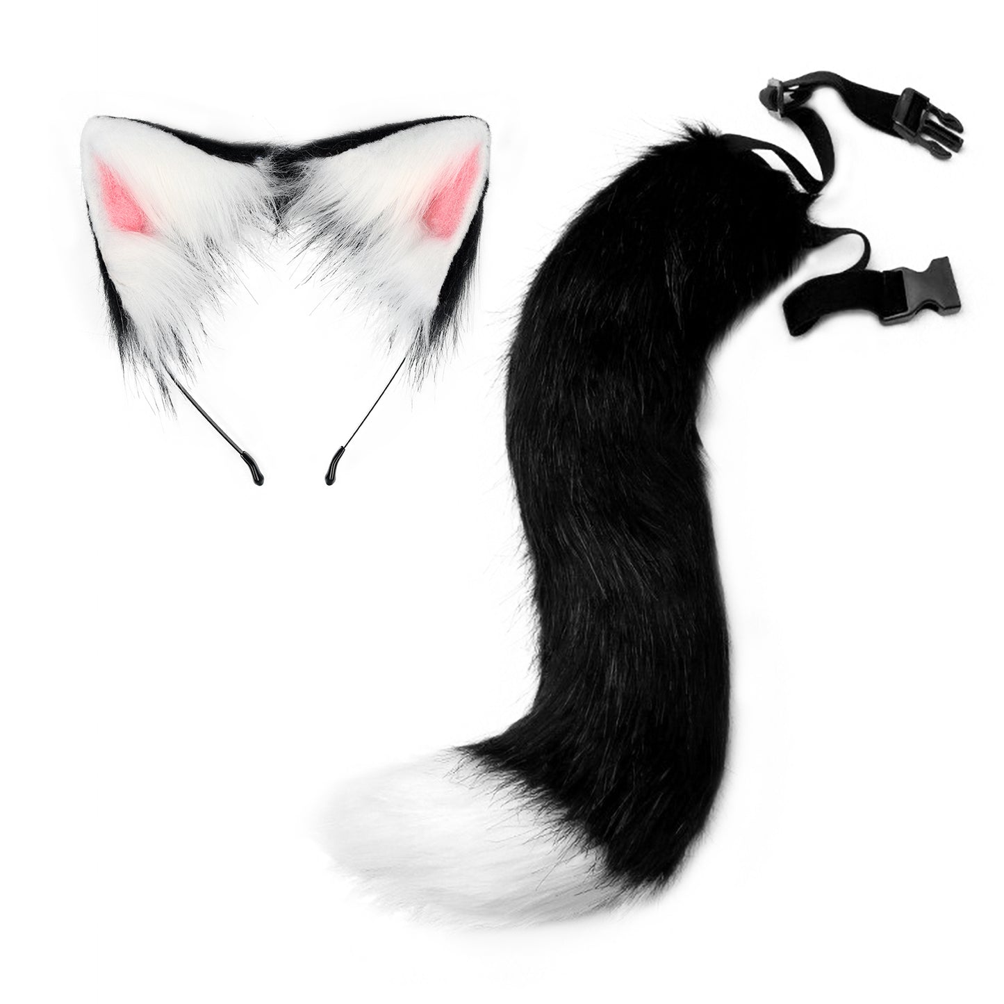 Faux Fur Fox Tail and Clip Ears Kit Werewolf Costume Halloween Cosplay
