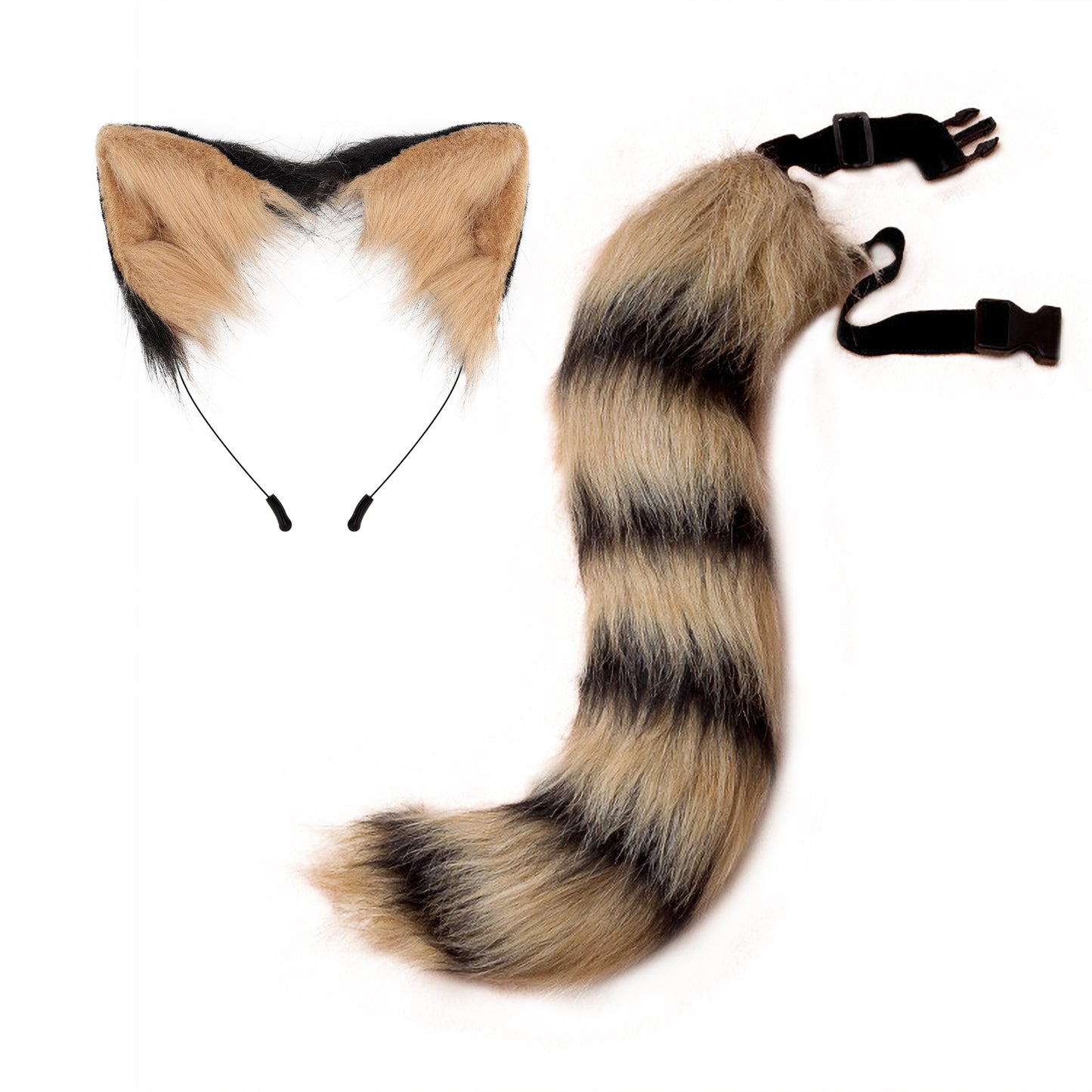 Faux Fur Fox Tail and Clip Ears Kit Werewolf Costume Halloween Cosplay