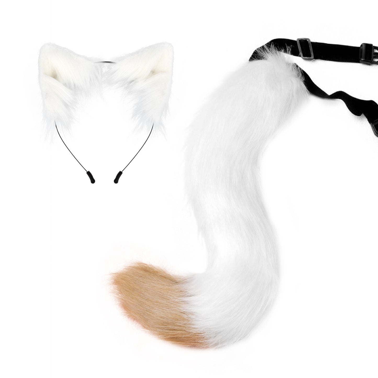 Faux Fur Fox Tail and Clip Ears Kit Werewolf Costume Halloween Cosplay