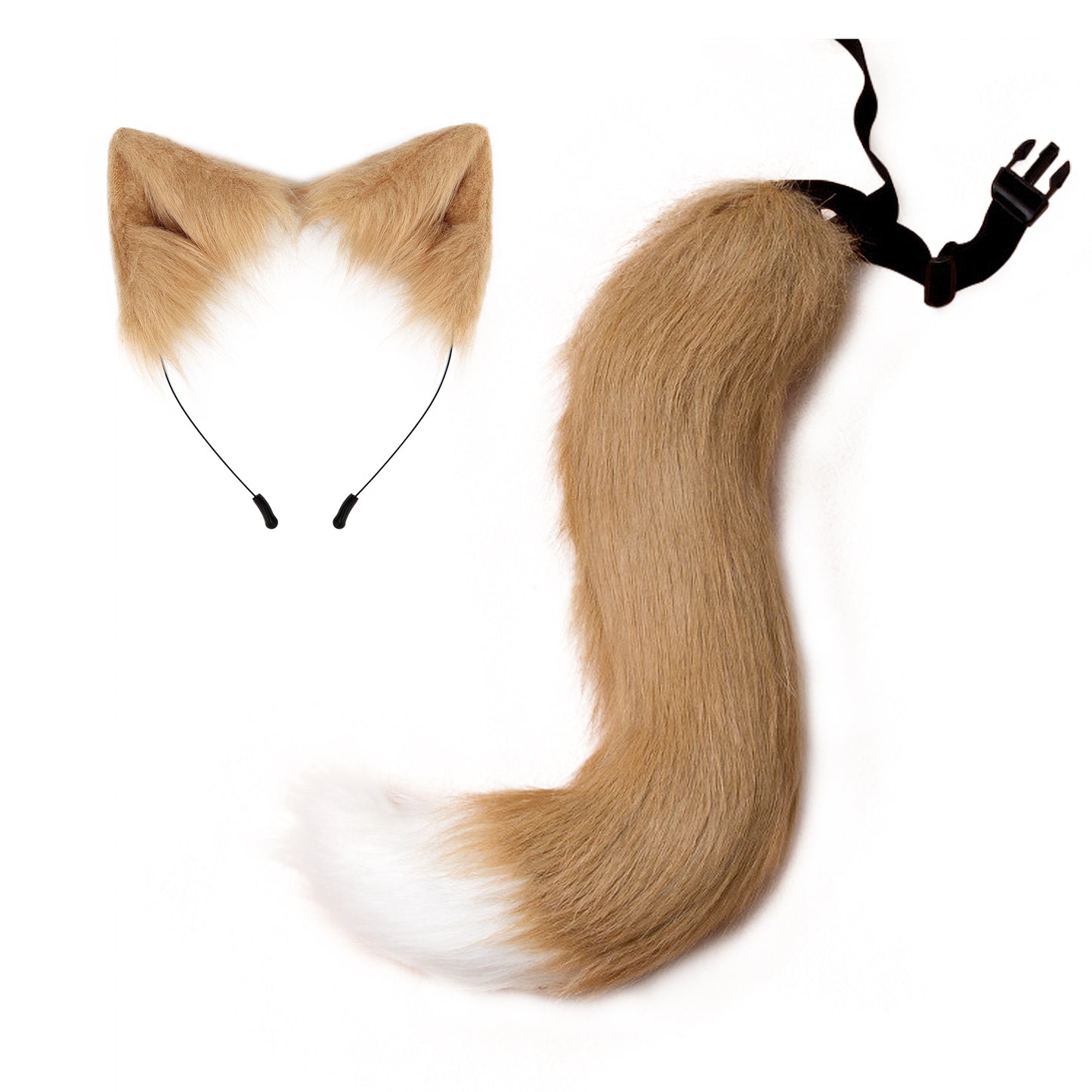 Faux Fur Fox Tail and Clip Ears Kit Werewolf Costume Halloween Cosplay