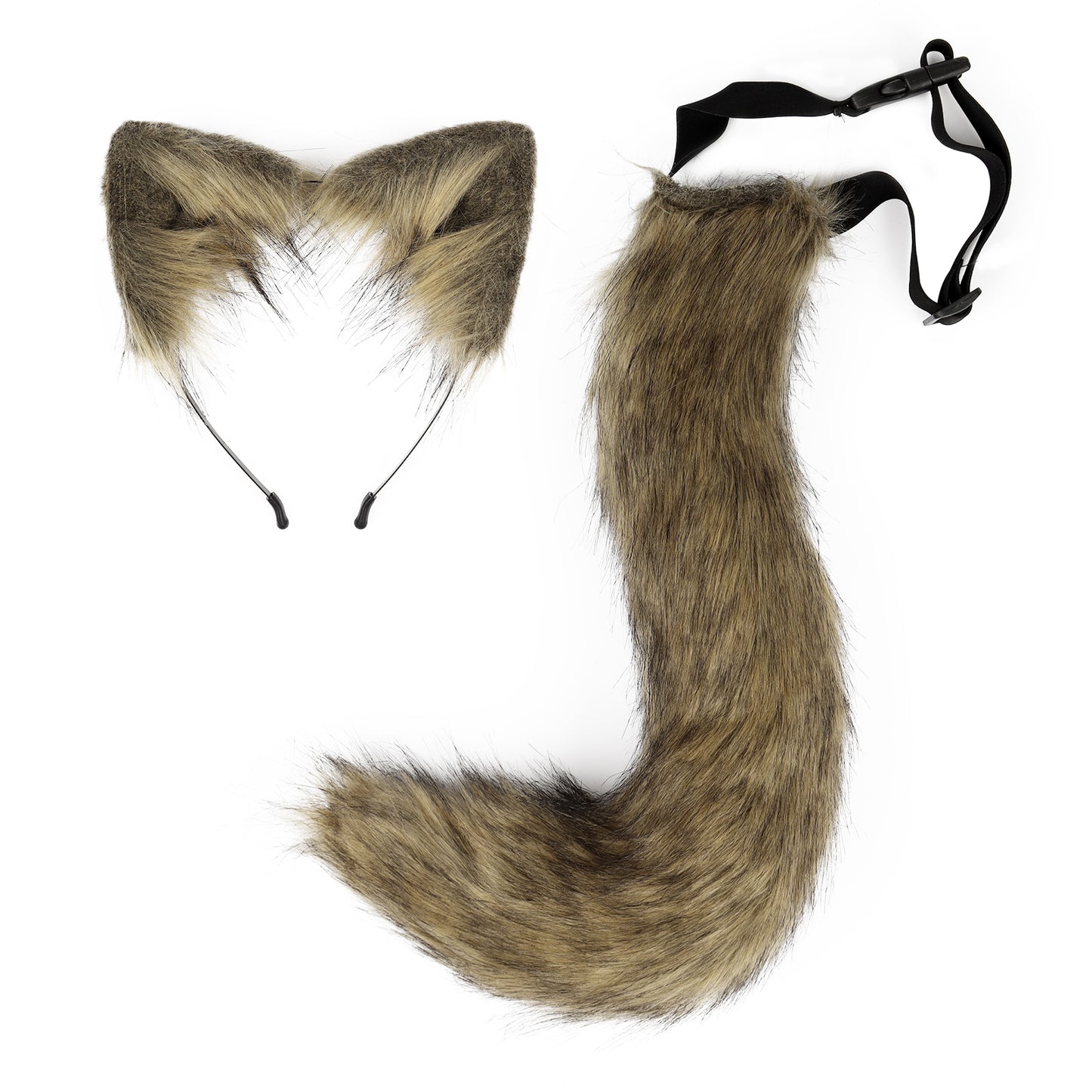 Faux Fur Fox Tail and Clip Ears Kit Werewolf Costume Halloween Cosplay