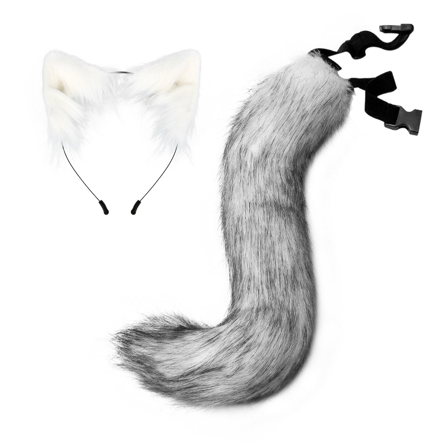 Faux Fur Fox Tail and Clip Ears Kit Werewolf Costume Halloween Cosplay