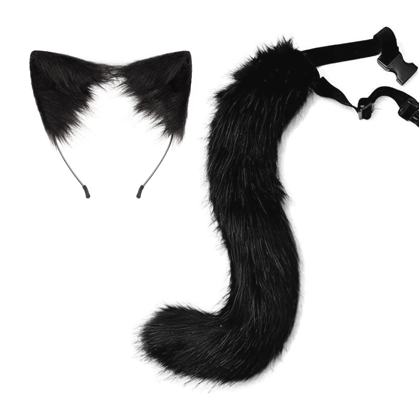 Faux Fur Fox Tail and Clip Ears Kit Werewolf Costume Halloween Cosplay